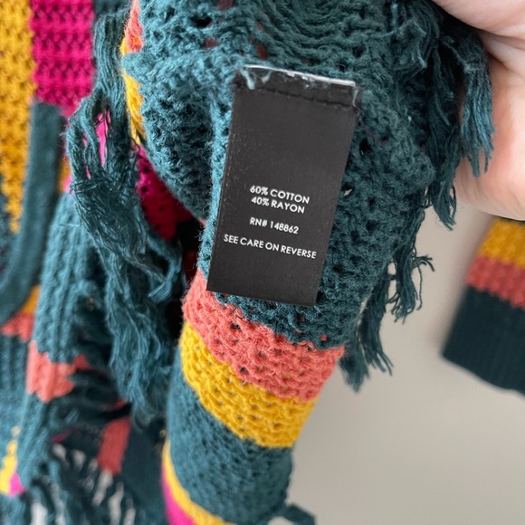 Torrid | Open Stitch Colorful Striped Knit Sweater with Fringe - Picture 7 of 10